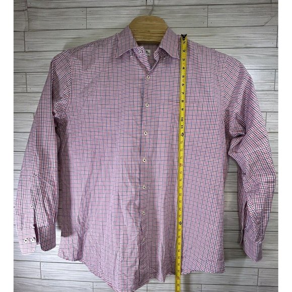 Peter Millar‎ Shirt Men Extra Large Red White Blue Cotton Check Long Button Up - Picture 8 of 9